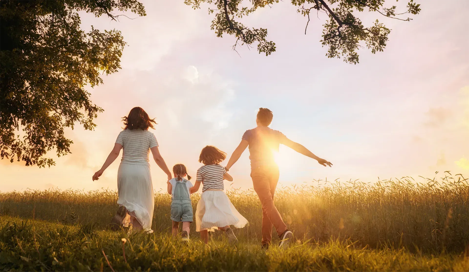 Hispanic family father, mother, and two children enjoying each others company