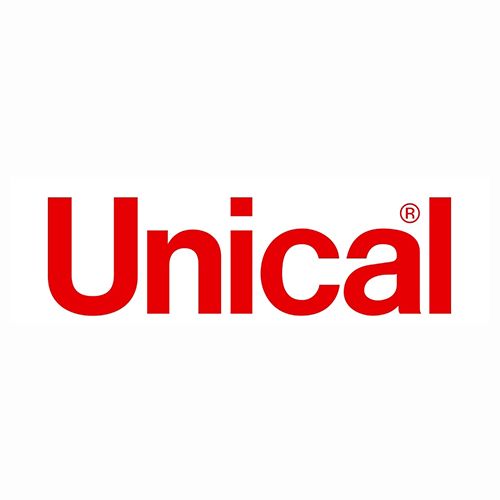 il logo di unical è rosso su sfondo bianco .