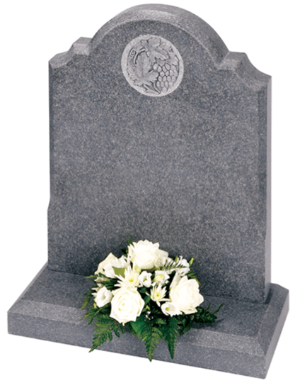This all honed Dark grey granite memorial is enhanced by a stylish chamfer and carving.
