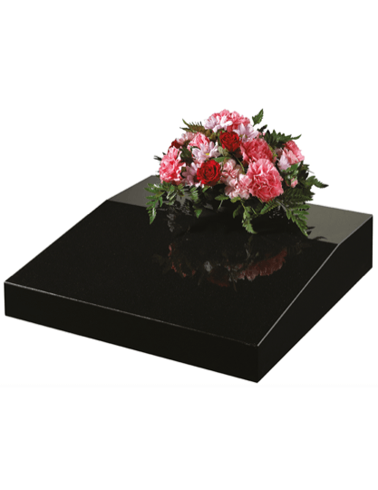 All polished black desk tablet with flower container in a landscape shape.