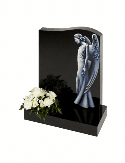 Grace and elegance are personified on the black granite half ogee headstone.