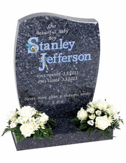 Our fairytale images can be combined with any letter to truly personalise your memorial. Stone shown is Blue Pearl granite.