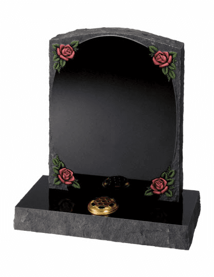 Timeless and classic this polished oval is framed by four deep carved roses and rustic pitched edges.