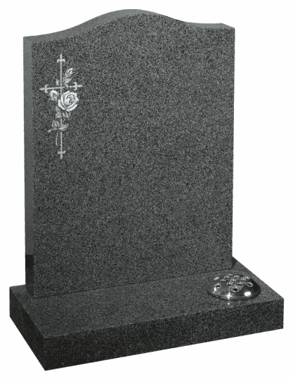 In Chinese Rustenburg granite, ogee top with simple cross and rose ornamentation.