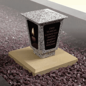 In Oriental Light Grey granite with four Black granite panels which can display a combination of messages and ornaments.