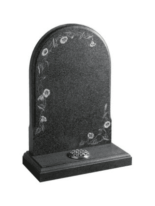 This stylish memorial comes with a moulded edge to front and back giving a refined slender appearance to a classic 'Norman round' shape. The memorial shown is in a modern South African Dark Grey granite with all honed finish.