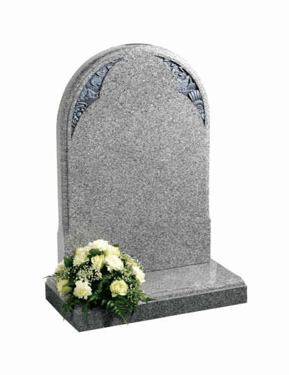 This stylish memorial comes with a moulded edge to front and back giving a refined slender appearance to a classic 'Norman round' shape. The memorial shown is in a tasteful Cathay Light Grey granite with all polished finish.