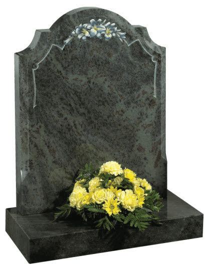 Traditional shaped Imperial Green memorial accentuated by stylish chamfers.