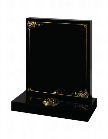 All polished Black granite oblong memorial with an ornate gilded border.