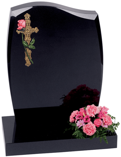 A deep carved cross entwined with either a rose, thistle or lily make this Black all polished memorial look stunning.