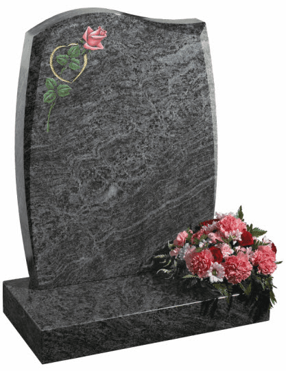 Lavender Blue flowing granite shape with a rose and heart design.