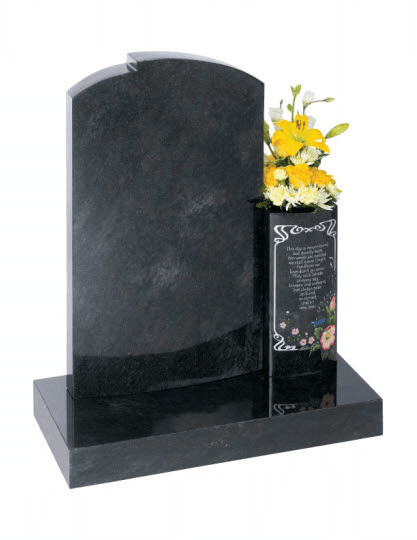 This imperial green granite memorial has a tall vase making it easier to place flowers for those with limited mobility. This striking design also allows space for personal sentiments.