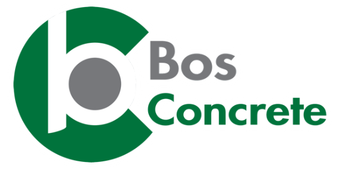 Logo for Bos Concrete, green circle with a grey circle inside, the letters 
