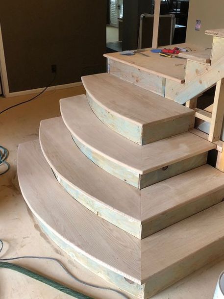 a set of stairs being built in a house