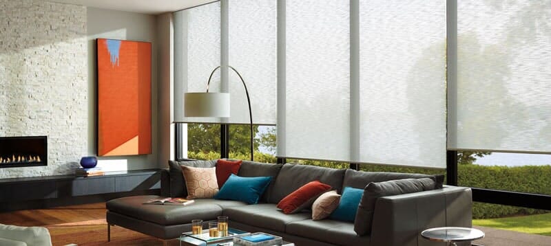 Living Room with Shades - Raymonde Draperies and Window Coverings in San Diego, CA