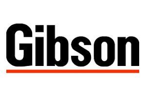 The gibson logo is black and red on a white background.