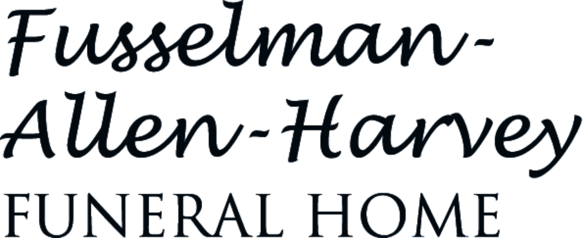 "Fusselman-Allen-Harvey Funeral Home" in black script text.
