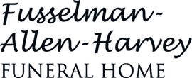 "Fusselman-Allen-Harvey Funeral Home" in black script text.