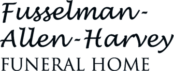 "Fusselman-Allen-Harvey Funeral Home" in black script text.