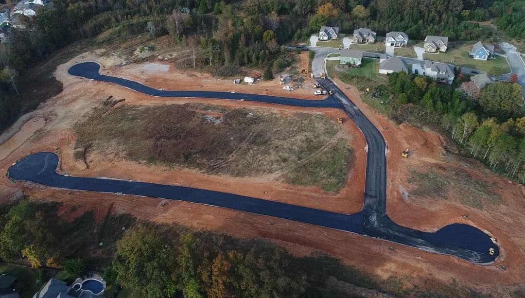 An aerial view of a residential development under construction.