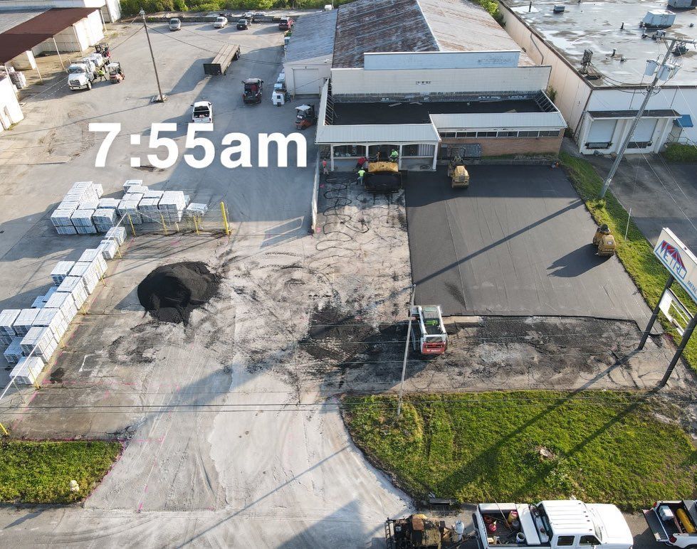 An aerial view of a parking lot at 7:55 am