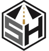 A logo for a company called sh with a road in the middle.