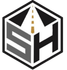 A logo for a company called sh with a road in the middle.