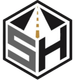 A logo for a company called sh with a road in the middle.