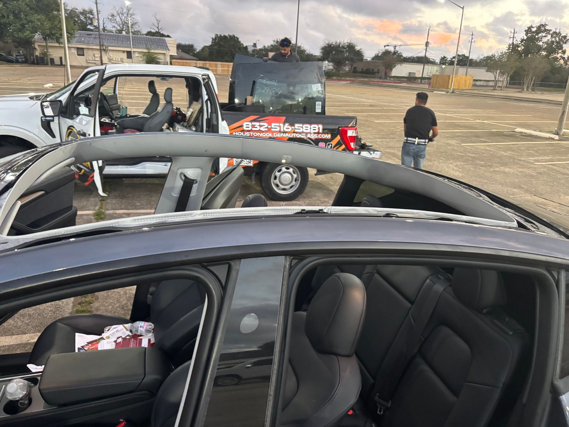 Tesla panoramic roof glass replacement performed by Golden Auto Glass in Houston Texas
