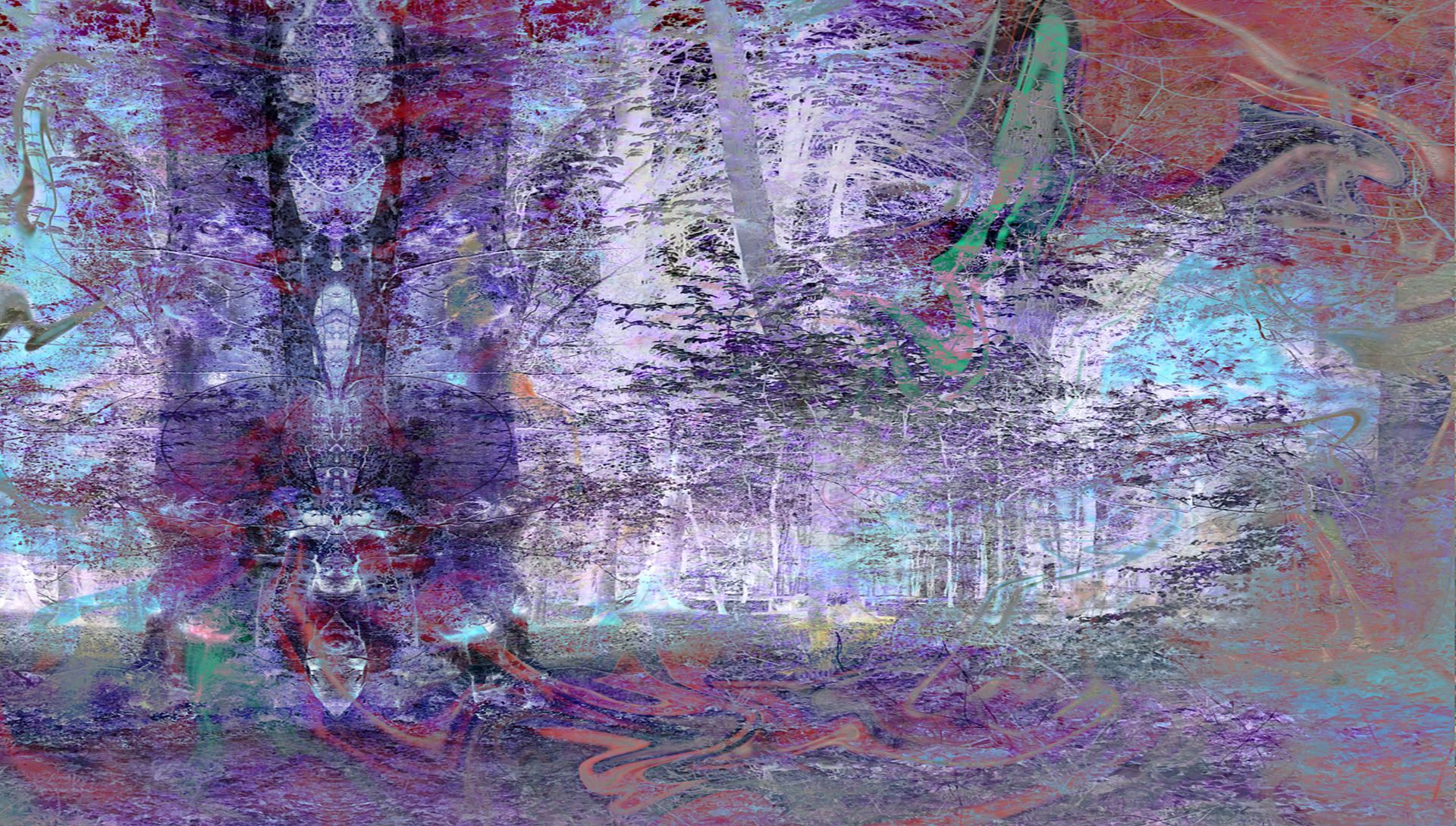 trees shadows rainbow wood lilac violet turquoise