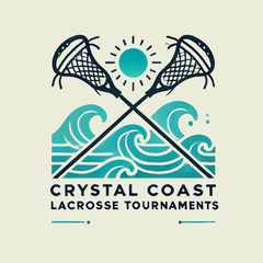 Crystal Coast Lacrosse Tournaments logo: crossed lacrosse sticks, sun, waves, and text.
