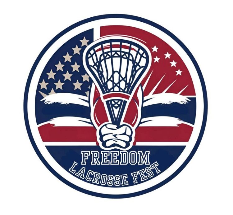 Freedom Lacrosse Fest logo: lacrosse stick graphic over an American flag with text 