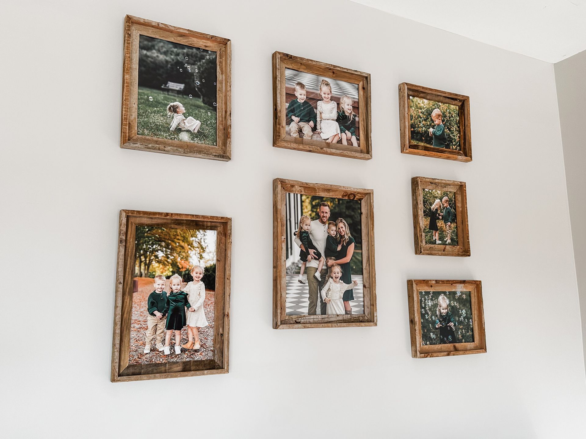 rustic wood picture frames, family pictures wall gallery