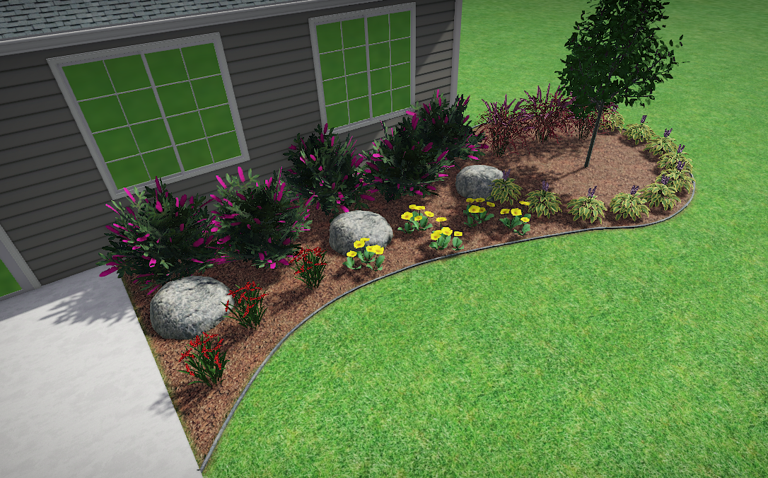 Front 3D landscape design for home in Columbia City, IN