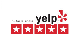 Yelp 5-Star Business logo with five red stars and Yelp logo.