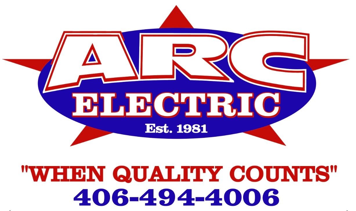 Logo for Arc Electric, with text "ARC ELECTRIC", a phone number, and tagline "When quality counts."