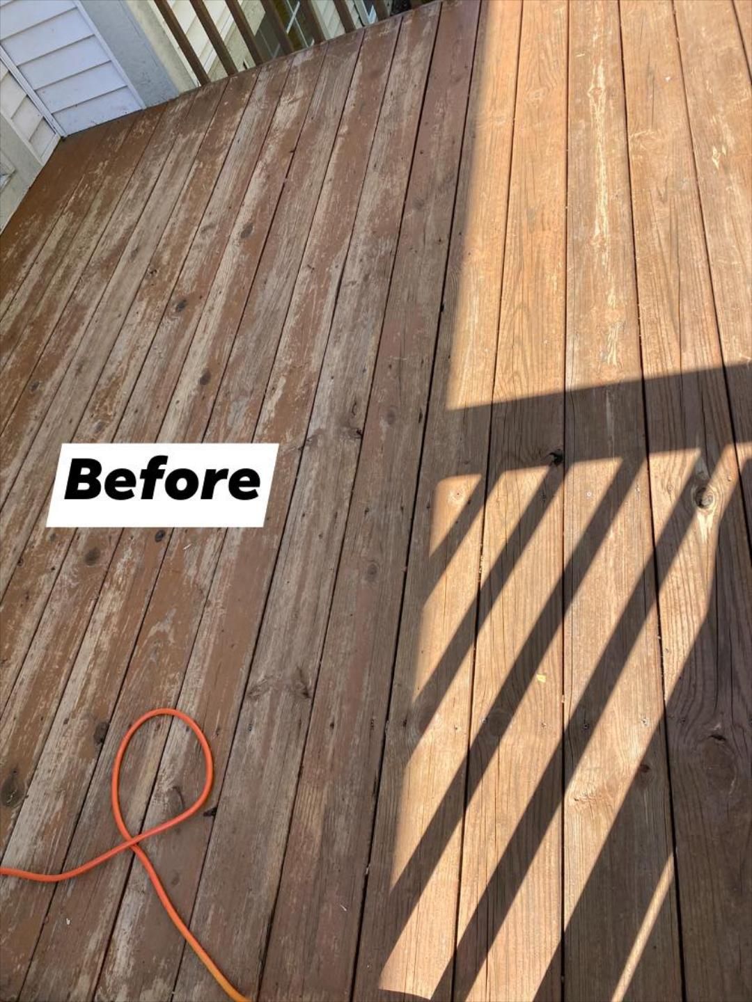 Pressure Pros Soft Washing LLC | picture of a wooden deck before being cleaned.