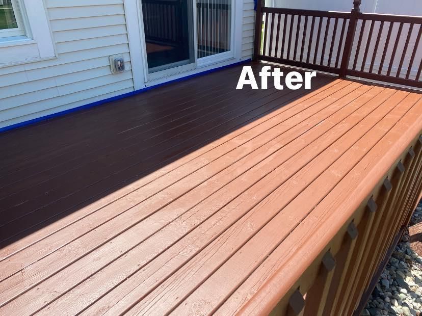 Pressure Pros Soft Washing LLC | picture of a wooden deck after being painted.