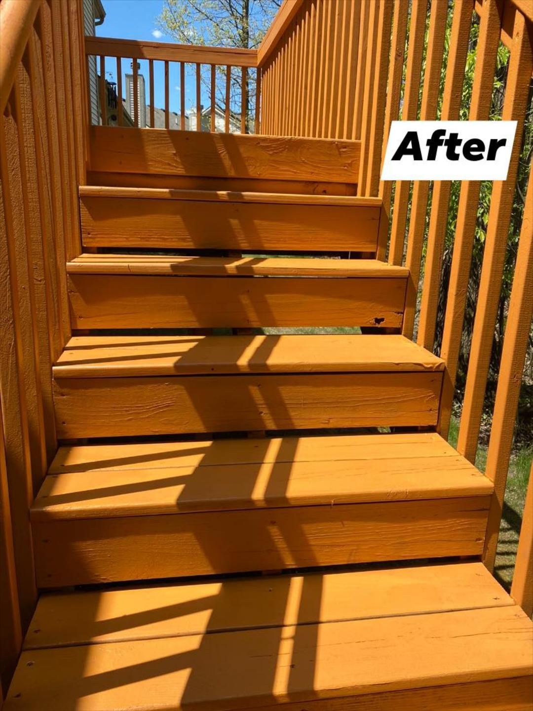 Pressure Pros Soft Washing LLC | picture of a wooden deck staircase after being painted.