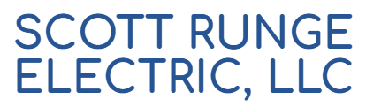 The logo for scott runge electric llc is blue on a white background.