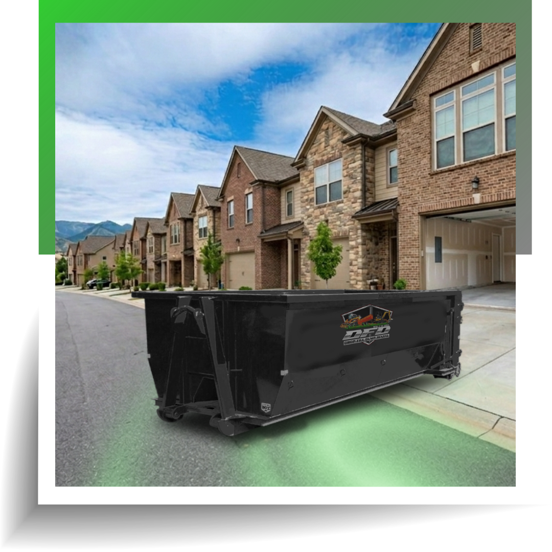 dumpster in front of a house