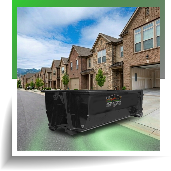 dumpster in front of a house