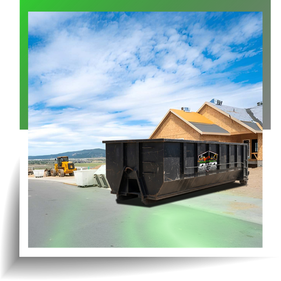 dumpster in front of a house
