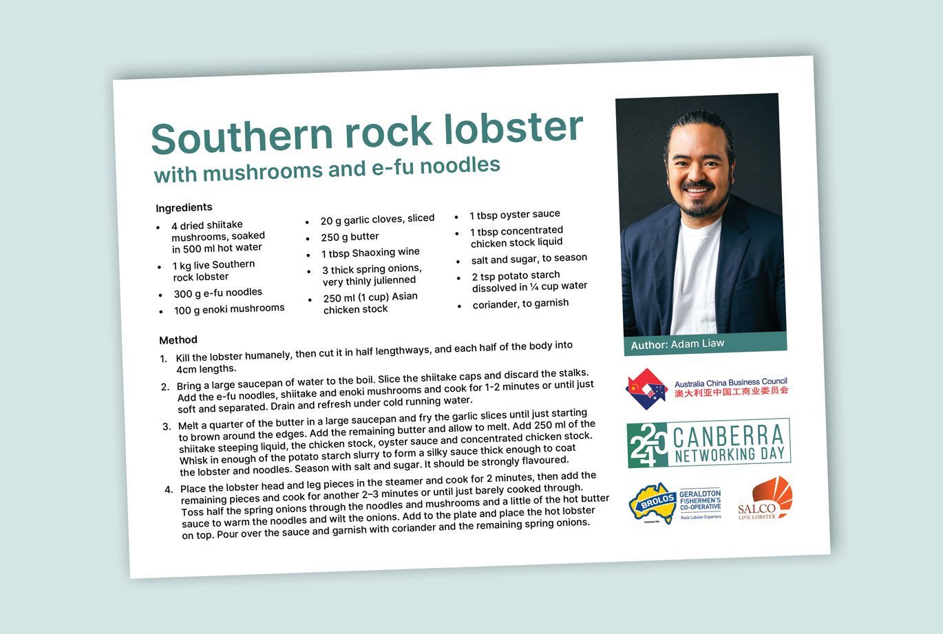 business council event branding design Canberra theme design recipe card