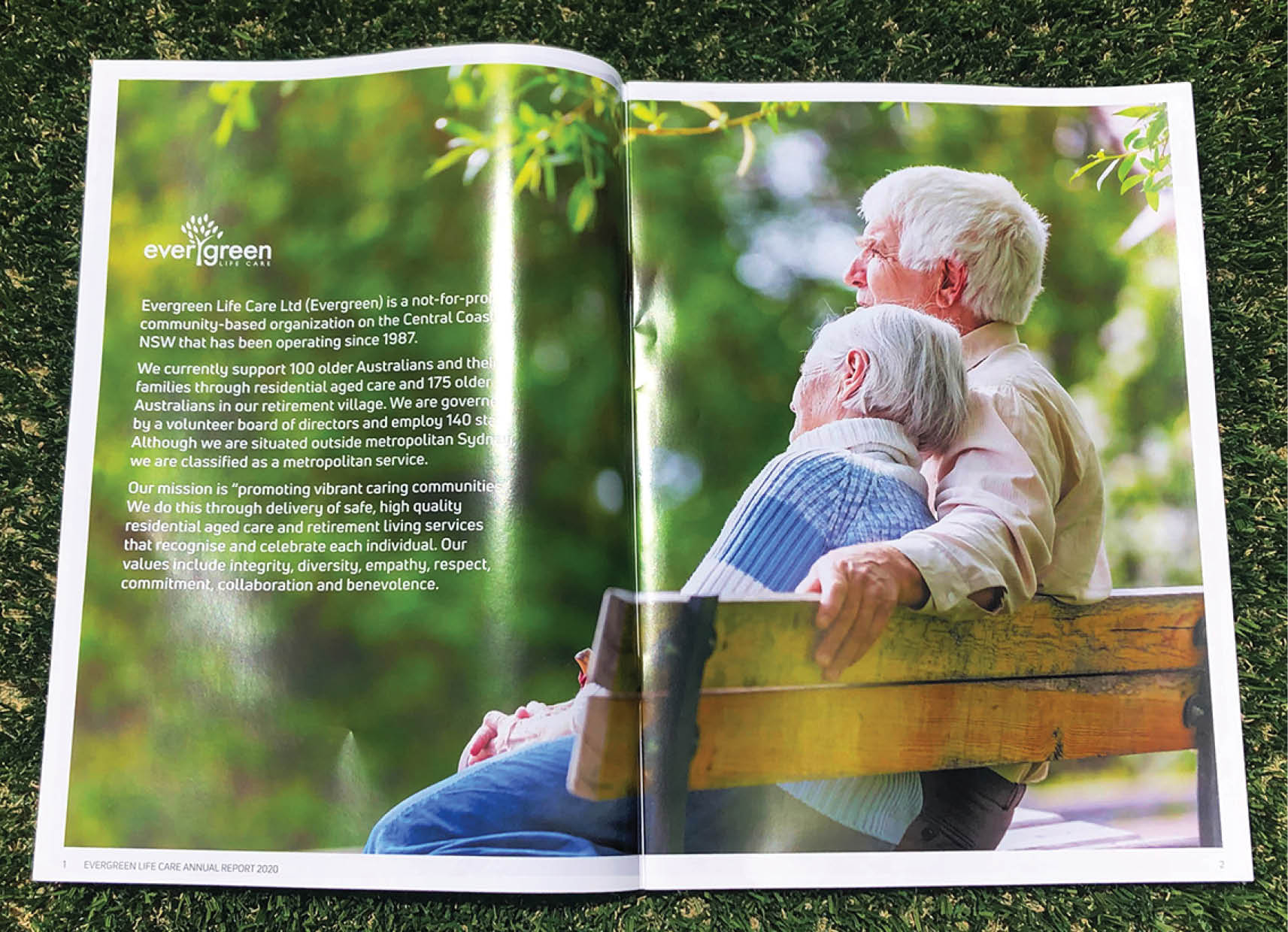 Sydney graphic design business, corporate design, aged care annual report, annual report design Sydney, a4 printed report