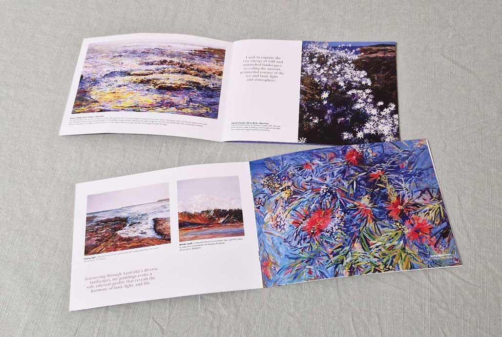 a5 booklet, landscape book print design, Sydney artist, artist booklet, artwork catalogue, graphic design Sydney, artwork