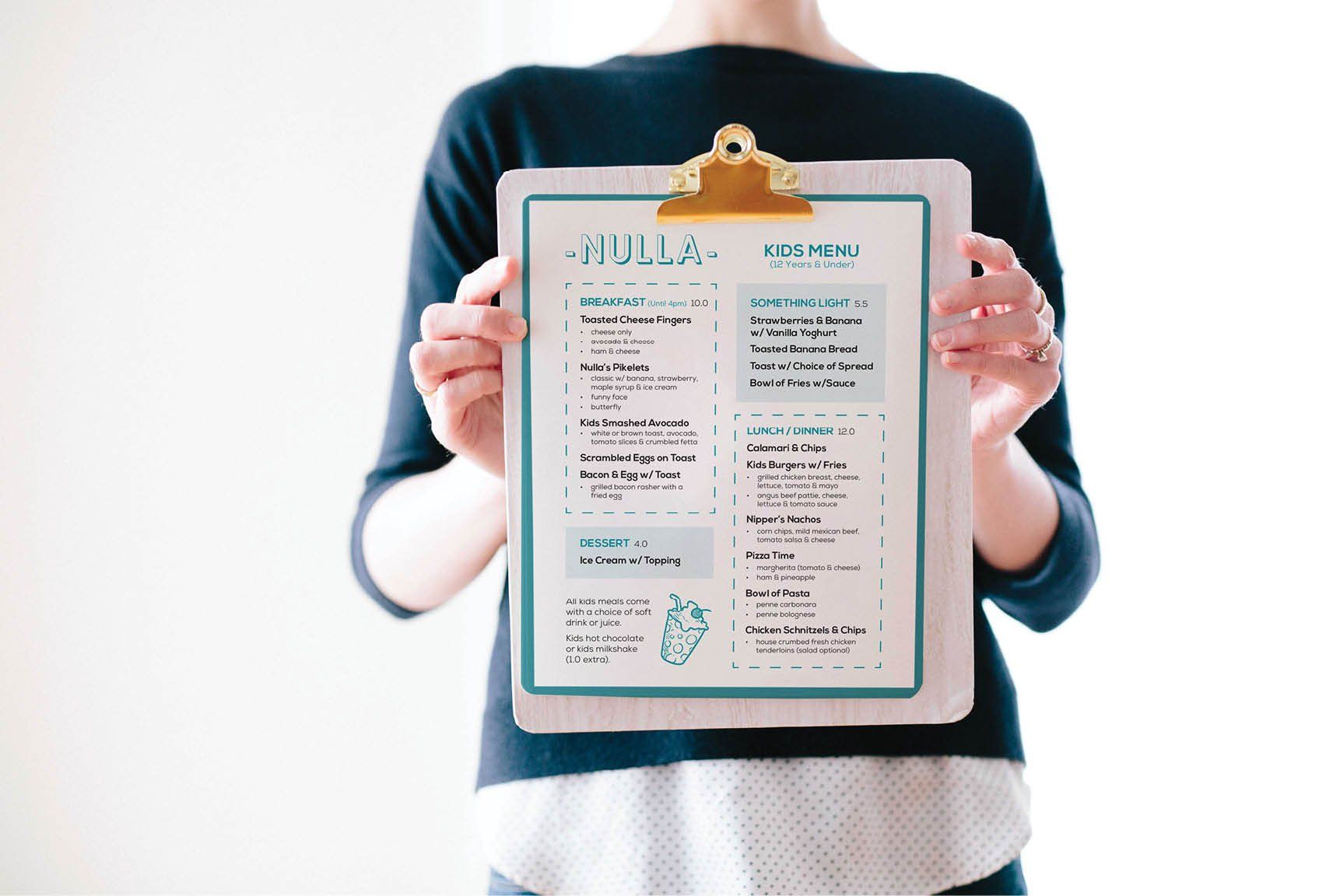 nulla nulla cafe, branding, Sydney graphic design, graphic designer Sydney, logo design, menu design, a4 menu