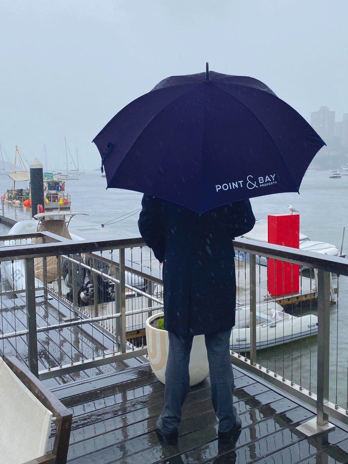 point and bay property, logo design, Sydney graphic designer, logo on umbrella, custom design, Sydney real estate business