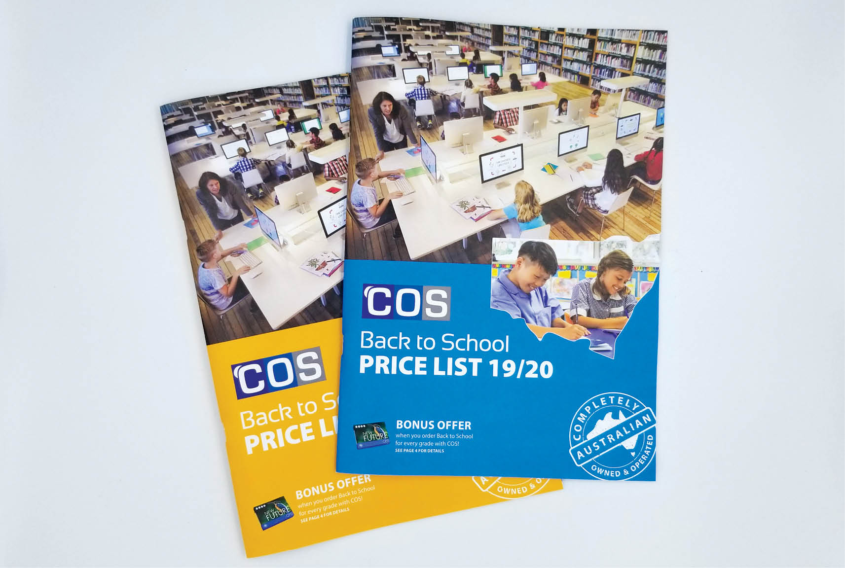 Sydney graphic design business, corporate design, COS, back to school price list, a4 catalogue, sales catalogue