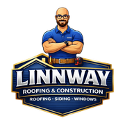 Logo for Linnway Roofing & Construction: Man with crossed arms, text "Linnway" and "Roofing & Construction".